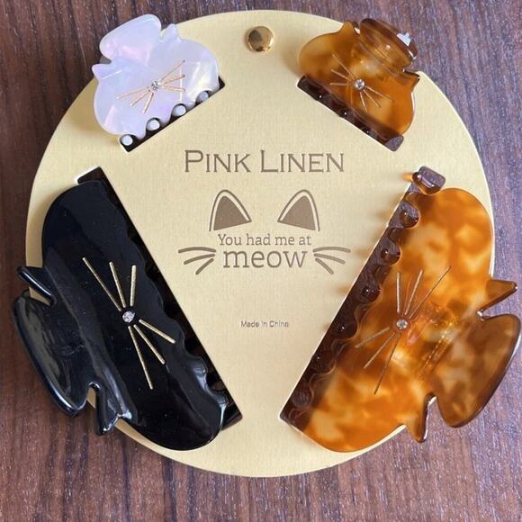 Pink Linen You Had Me At Meow Hair Claw Clips Cat  Kitten Set of 4 - Picture 1 of 4